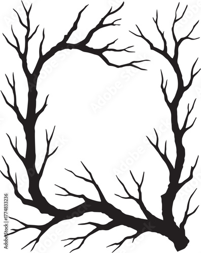 Tree Branch Frame – Black and White Vector

