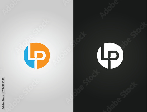 Two abstract letter LP logos one orange blue circle one vector template white circle