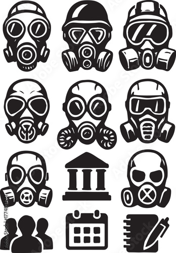 Respirator and Headgear Icons – Stylized Clipart Pack

