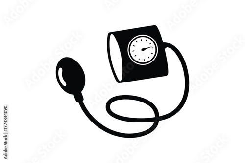 Isolated black sphygmomanometer shows medical equipment for blood pressure measurement on a white surface