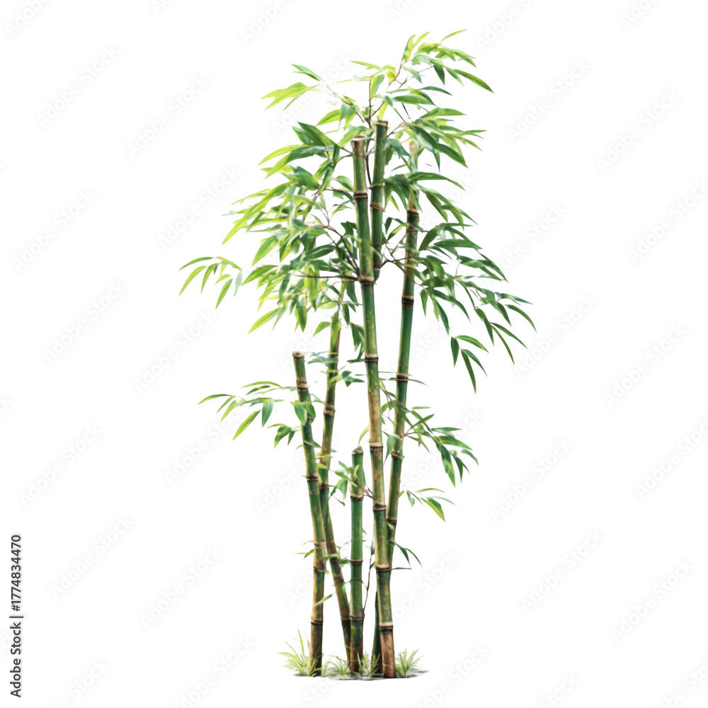 Naklejka premium Tall green bamboo stalks with lush leaves isolated on transparent background