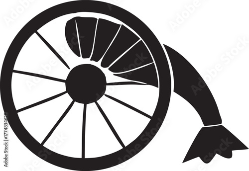 A vintage bicycle wheel silhouette vector icon with spokes and tire in a round, antique design