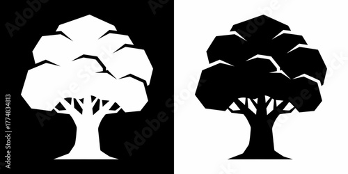 Striking contrast featuring a stylized tree in both positive and negative space, ideal for nature themed designs