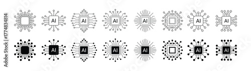 Artificial intelligence icon design emblem collection. AI Circuit chip digital smart mind network symbol vector illustration.