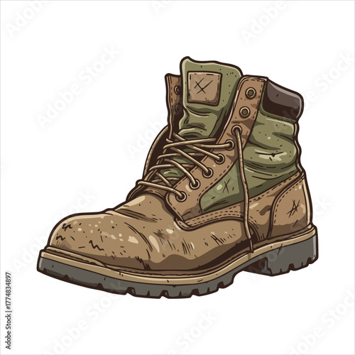 Durable Rugged Brown Leather Work Boot with Green Accents Perfect for Outdoor Adventures