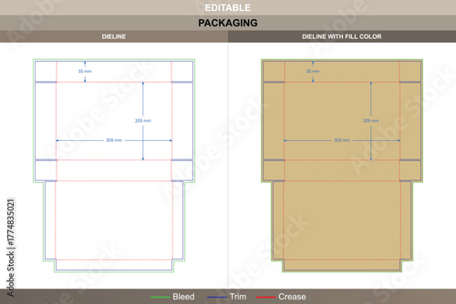 Five panel folder boxes dieline produced using accurate vector design refining printing performance packaging order panel die line guidance ensures even fold across each section