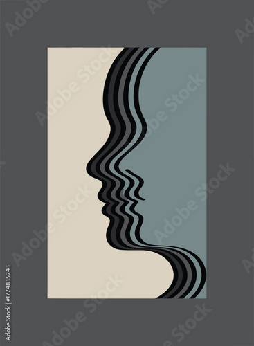 Abstract Wavy Profile Faces Optical Illusion Art