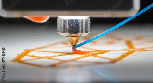 3D printer nozzle precisely laying down molten plastic, showcasing innovative technology and rapid prototyping process