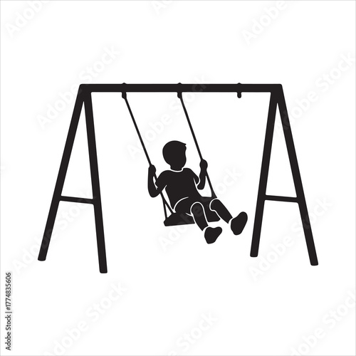 Child Swinging on Playground Swing Set Enjoying Outdoor Activity