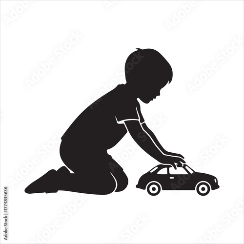 Young child playing with toy car on the floor imaginative game time activity