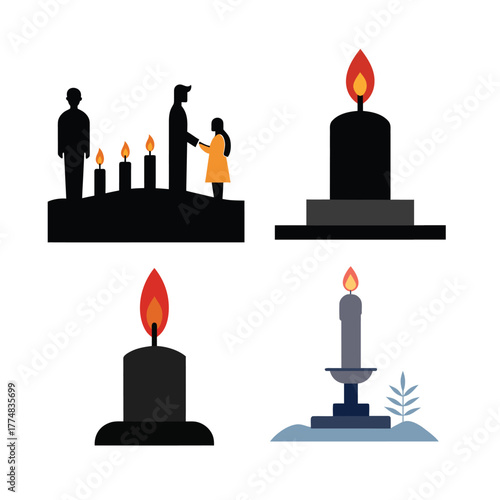 Collection of memorial and tribute icons for remembrance and honor