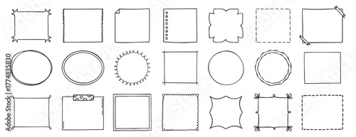 Doodle thin line frame border set. abstract empty line shapes hand drawn style frames. 