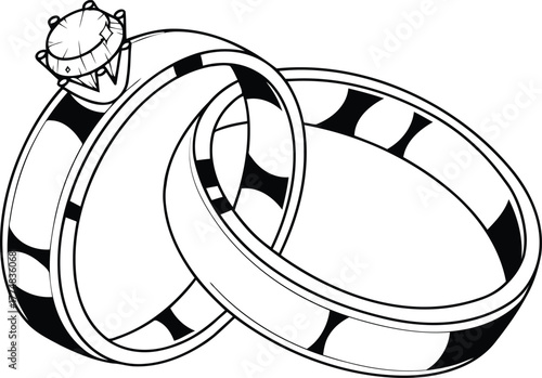 Two wedding rings intertwined symbolizing love and commitment
