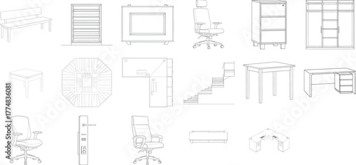 Variety of architectural line drawings and construction plans