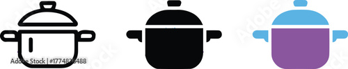 pot icon set outline silhouette color lid handles for cooking