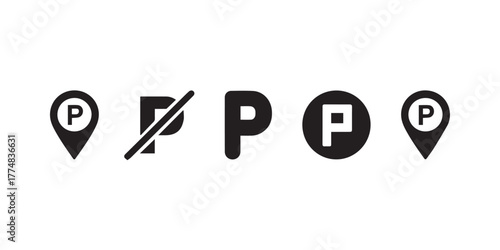 parking pin p symbol set for maps navigation and signage