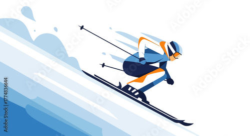 Dynamic skiing illustration showcasing speed and winter sport adventure. Perfect for winter sports campaigns, event promotions, and ski resort marketing materials.