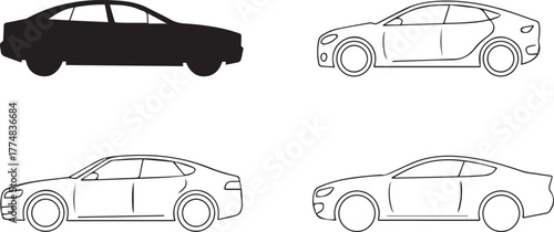 car sedan hatchback coupe silhouette vector set for icons and ui