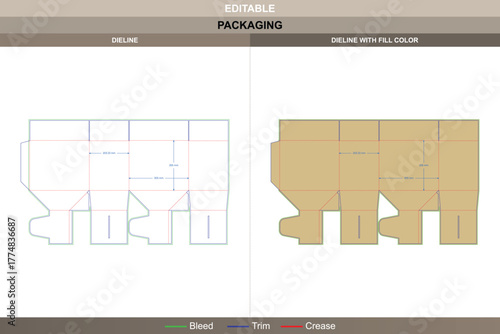 Six cells container with regular top dieline arranged by balanced vector layout promoting printing steadiness packaging form detailed die line mapping defines six secure divisions