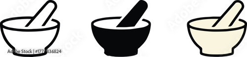 mortar icon set three stylized pestle bowls vector artwork
