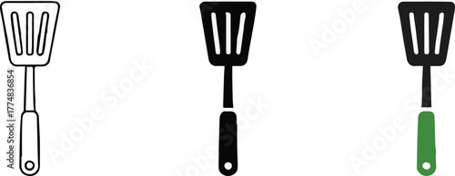 spatula icon trio vector set with slotted turner silhouettes for ui design