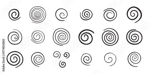 Hand drawn doodle spiral set. Drawing line spirals vector illustration