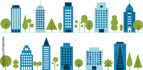 city cityscape vector design with mixed architecture and green trees