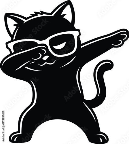 Cool black cat wearing sunglasses doing the dab dance move