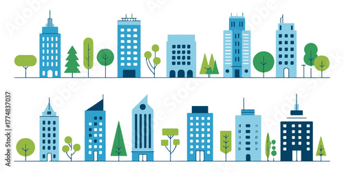 city architectural vector layout showing rows of buildings and trees