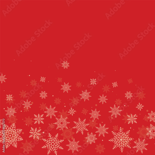 Christmas background with elegant falling snowflakes at the bottom. Perfect festive winter theme for greeting cards, invitations, wrapping paper, posters and holiday seasonal designs.