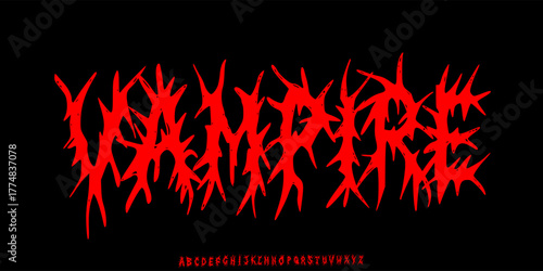 Dark Lettering tattoo vector type font in bloody style. Grunge type font with Gothic Punk Rock elements. Scary music font concept. Horror style lettering .Vector illustration