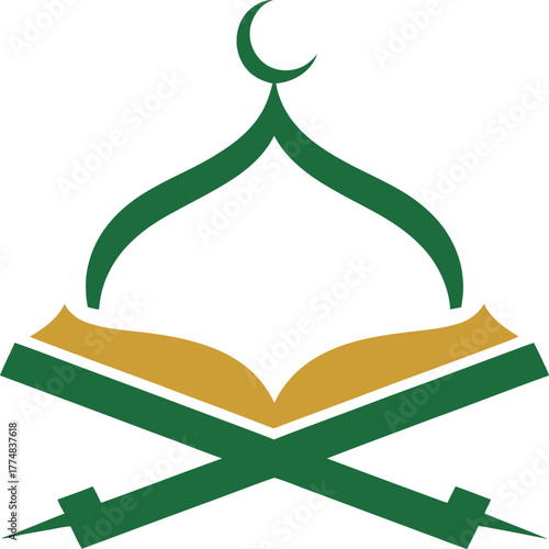 Islamic Holy Book Quran and Mosque Dome Icon