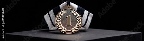 A shiny gold medal with the number 