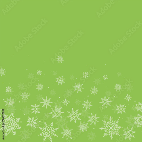 Christmas background with elegant falling snowflakes at the bottom. Perfect festive winter theme for greeting cards, invitations, wrapping paper, posters and holiday seasonal designs.