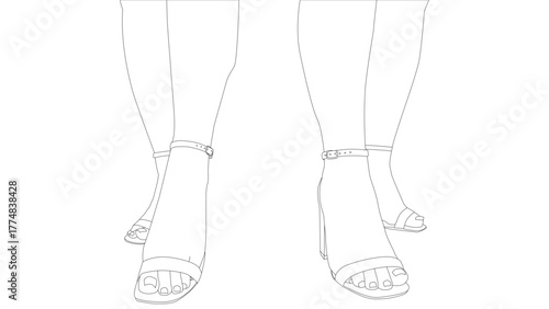 Couple of women barefoot high heels walking for fashion show