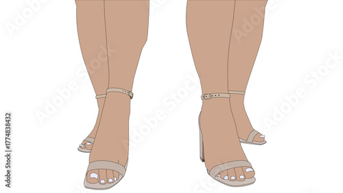 Couple of women barefoot high heels walking for fashion show