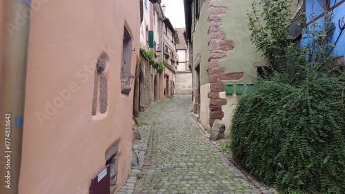 narrow street in an old town in the alsace region, France