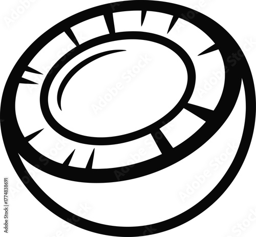 A stylized outline illustration of a halved coconut with tropical fruit elements suitable for a refreshing background design