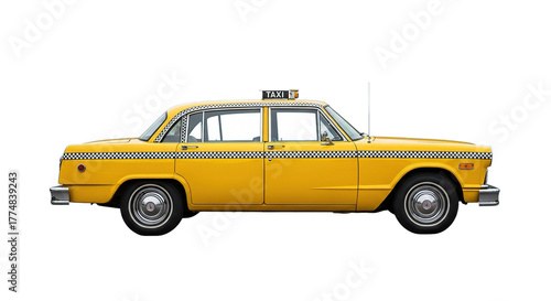 Vintage yellow taxi cab isolated on transparent background classic city transportation symbol