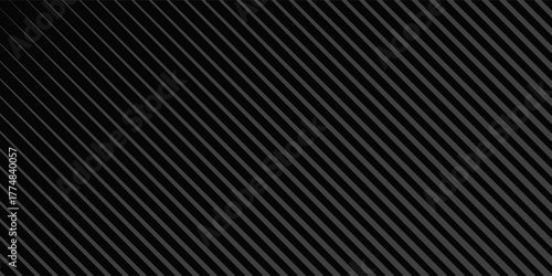 Black oblique straight line background. Modern dark linear abstract wallpaper. Luxury stripe gradient texture. Grey diagonal line backdrop for flyer, banner, poster, cover, presentation. Vector