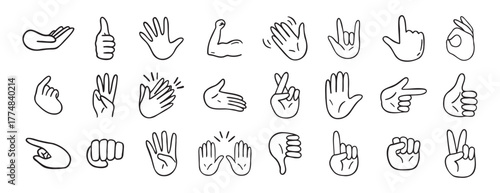 hand gesticulations doodle hand drawn icon. Outline drawing hand gesticulations line clipart symbol