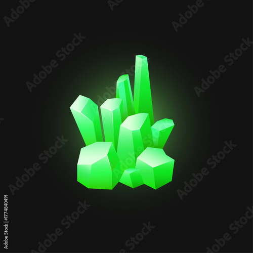 Vibrant Green Crystal Cluster Glowing With Mystical Energy on Dark Background