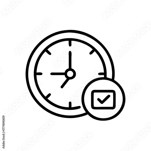 Clock representing time management with check mark symbol concept  