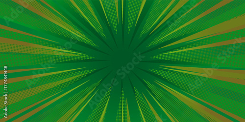 Hyper jump and green lights. Stars explosion. Speed background. Green dynamic motion lines.
