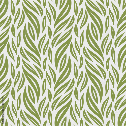 Loose Leaves - Seamless Pattern (Green, White) - Repeating Vector Image; Easily Editable; Endless Design; Colorful lIlustration. Print for Gift Paper, Packaging, etc.