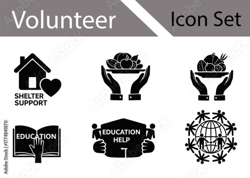 Volunteer & Community Service Line Icon Set — Charity, Helping Hands, Social Support, Nonprofit Vector Pack