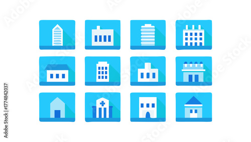 Building architecture urban design city skyline construction real estate property development structure icon set