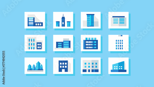 Blue building city architecture skyline urban landscape skyscraper apartment construction real estate design 3d art