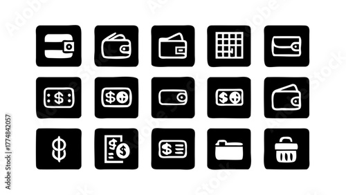 Wallet money finance payment currency business investment income banking savings financial wallets icons set 100