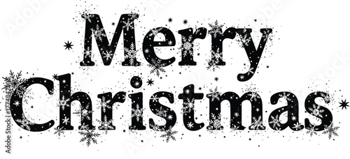 Festive merry christmas text design with snowflakes and stars, perfect for holiday greetings and decorations